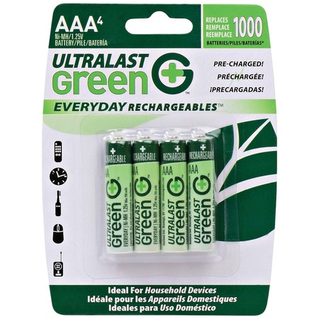 ULTRALAST Green Everyday Rechargeables AAA Batteries, Pack/4 ULGED4AAA